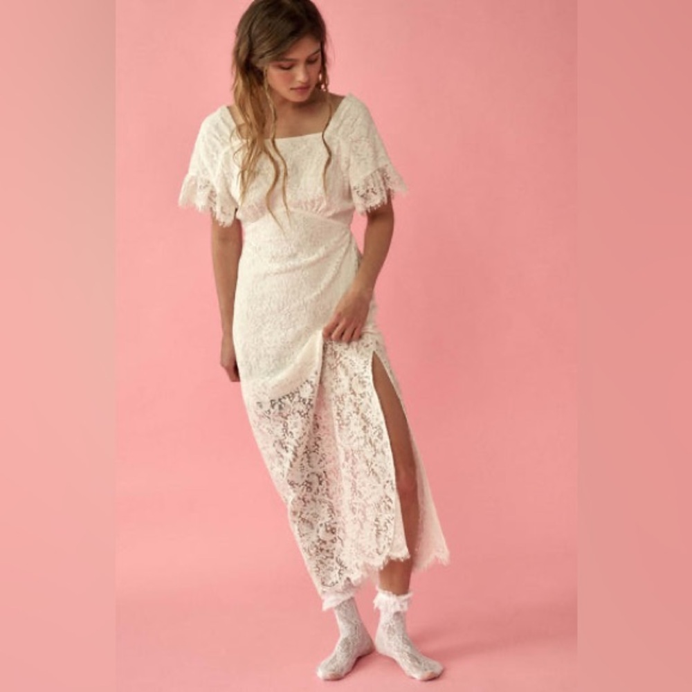 PROMESA Faithfully Yours White Empire Waist Lace Maxi Dress Size Small